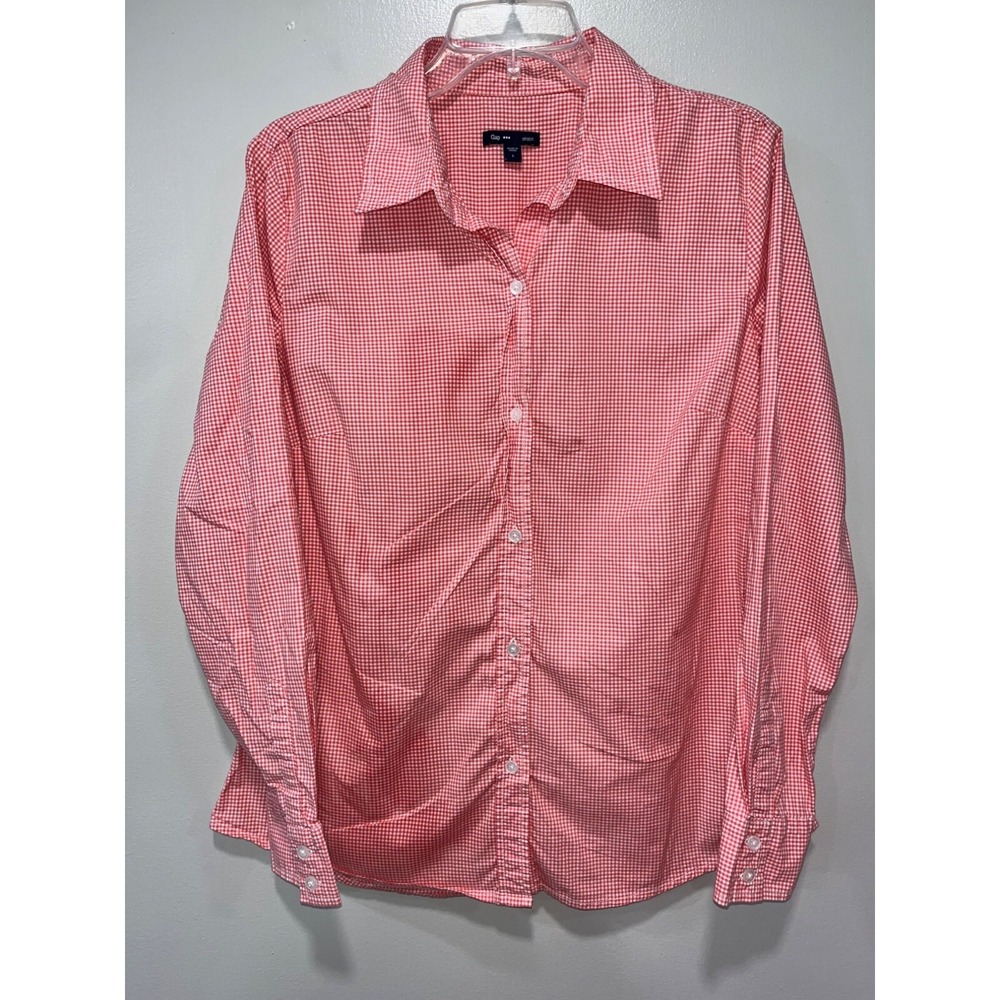 Gap Women's Red Gingham Stretch Shirt Large